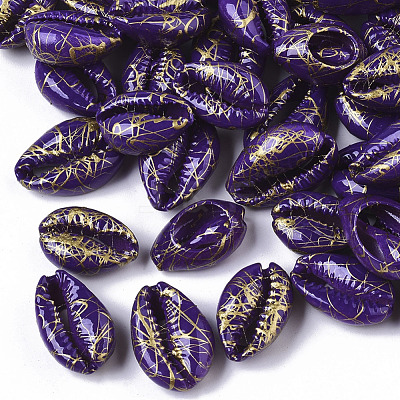 Spray Painted Natural Cowrie Shell Beads X-SSHEL-R047-03-A05-1