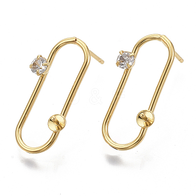 Brass Micro Pave Clear Cubic Zirconia Stud Earring Findings KK-N230-10-NF-1