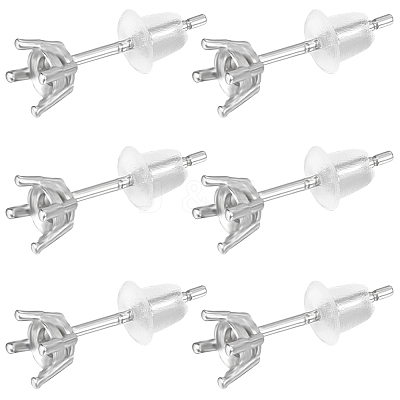 Anti-Tarnish 3 Pairs Rhodium Plated 925 Sterling Silver Stud Earrings Finding STER-BBC0005-67B-1