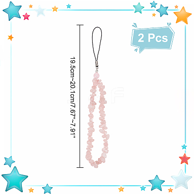 Natural Rose Quartz Chips Beaded Chain Mobile Straps FIND-WH0135-07D-1