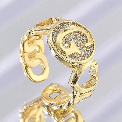 Brass Micro Pave Clear Cubic Zirconia Open Cuff Rings for Women RJEW-K289-02G-G-1