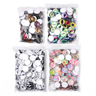 Mixed Pattern Half Round/Dome Printed Glass Cabochons GLAA-T029-16B-1