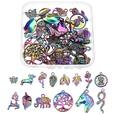 28Pcs 14 Style Rainbow Color Alloy Pendants FIND-FH0003-55-1