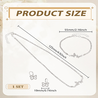 Butterfly Alloy with Crystal Rhinestone Pendant Necklace & Hoop Earring & Link Bracelet SJEW-LP0001-97-1
