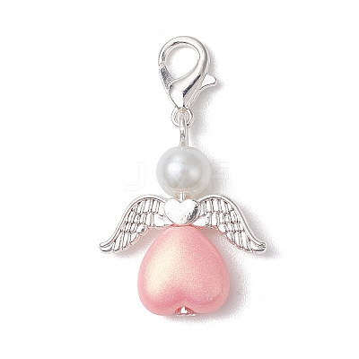 Heart Angel Acrylic & Glass Pearl Pendant Decoration HJEW-JM02366-1
