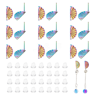 40Pcs Rainbow Color 304 Stainless Steel Stud Earring Findings EJEW-AR0001-02-1