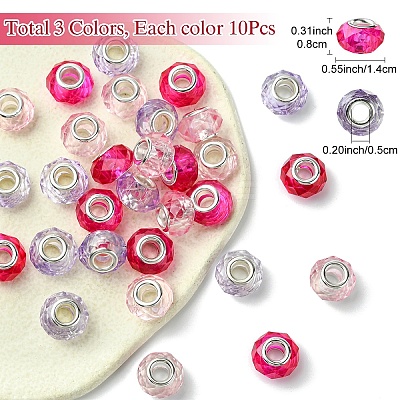 30Pcs 3 Colors Handmade Glass European Beads GLAA-YW0004-21B-1