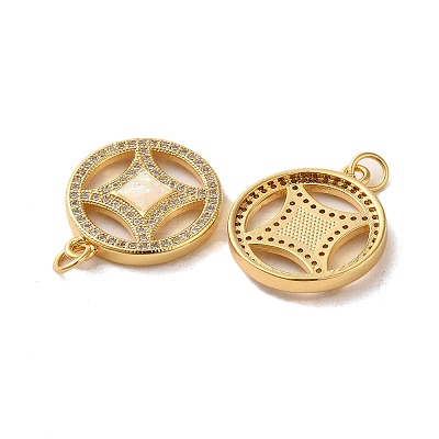 Copper Cash Brass Micro Pave Cubic Zirconia with Synthetic Opal Pendants KK-D096-08G-02-1