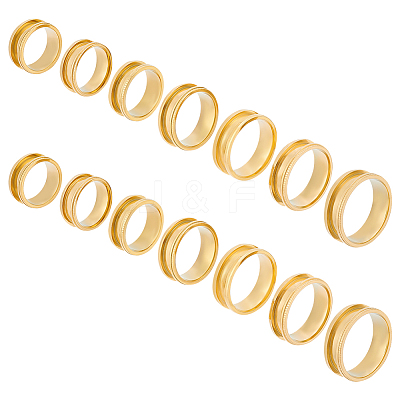 14pcs 7 size Unisex Stainless Steel Grooved Finger Ring Sets RJEW-UN0002-65G-1