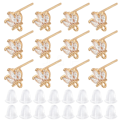 12Pcs Brass Micro Pave Clear Cubic Zirconia Stud Earring Findings KK-DC0001-28-1