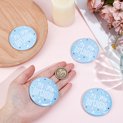 4Pcs It's My Birthday Tinplate Brooches JEWB-CN0001-12B-1