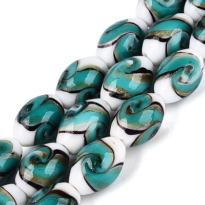 Handmade Gold Sand Lampwork Beads Strands LAMP-Q041-09C-1