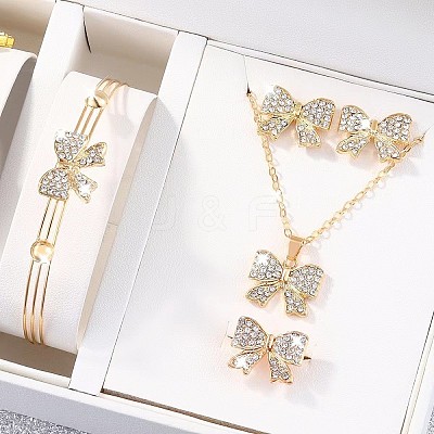 Bowknot Alloy Rhinestone Stud Errings & Ring & Pendant Necklaces & Bangle Sets for Women FS-WGFEA72-01-1