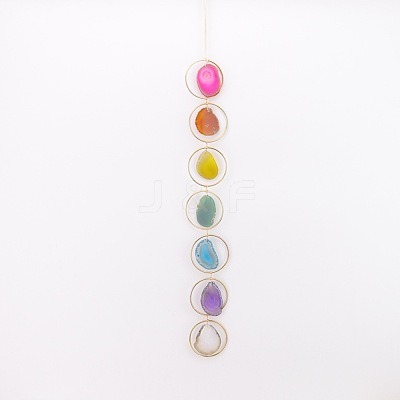 7 Chakra Rainbow Natural Agate Slice Suncatcher HJEW-H065-09-1