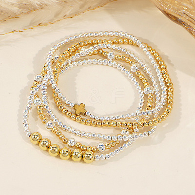 Brass Round Beaded Stretch Bracelet Sets YD0023-1