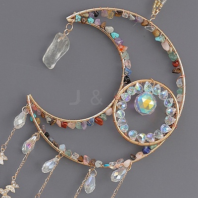 Iron & Brass & Crystal Glass Sun Catcher Pendants HJEW-K049-03-1