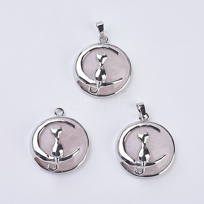 Natural Rose Quartz Kitten Pendants G-K234-D13-1