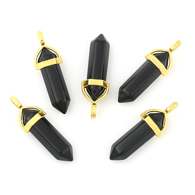 Natural Black Obsidian Bullet Double Terminated Pointed Pendants G-G902-B25-1