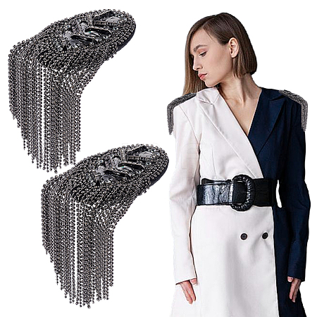 2Pcs Iron Tassel Chain Shoulder Epaulettes DIY-HY0003-62B-1