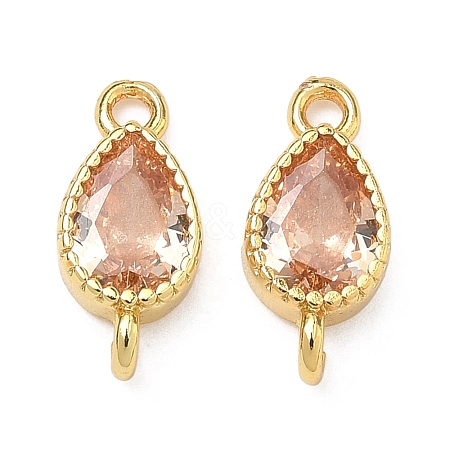 Brass Pave Cubic Zirconia Teardrop Connector Charms KK-P348-09G-04-1