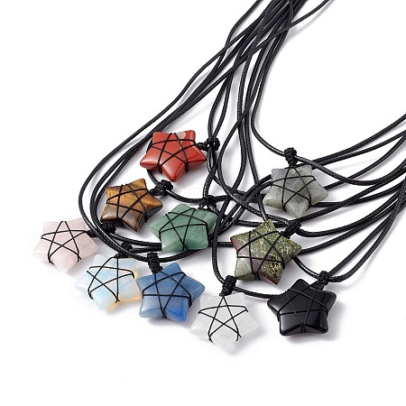 Adjustable Gemstone Star Pendant Necklace NJEW-B086-03-1