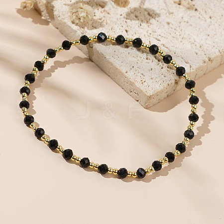 Fashionable Glass & Brass Beads Stretch Bracelets for Women Men EC5864-1