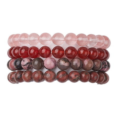 4Pcs Constellation 8mm Round Natural Sesame Jasper & Carnelian & Rhodonite BJEW-JB10636-1