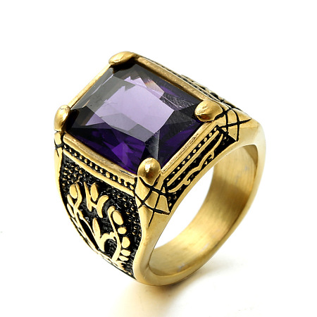 316L Stainless Steel & Cubic Zirconia Men's Vintage Carved Finger Rings FS-WG82D33-53-1