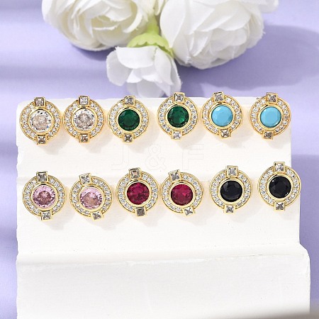 Brass Micro Pave Cubic Zirconia Stud Earrings EJEW-G471-05G-1