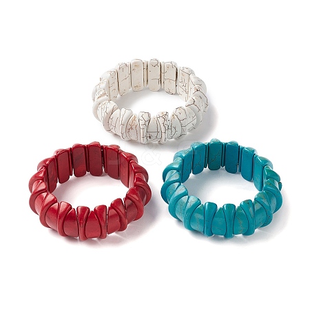 Dyed Synthetic Turquoise Beaded Stretch Bracelets BJEW-P299-05-1