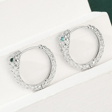 Brass Green Cubic Zirconia Hoop Earrings EJEW-Q016-12P-1