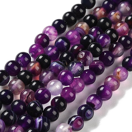 Natural Striped Agate/Banded Agate Beads Strands G-Z060-A01-A12-1