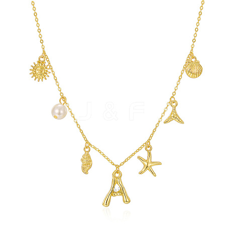 Bohemian Summer Beach Style 18K Gold Plated Shell Shape Initial Pendant Necklaces IL8059-12-1