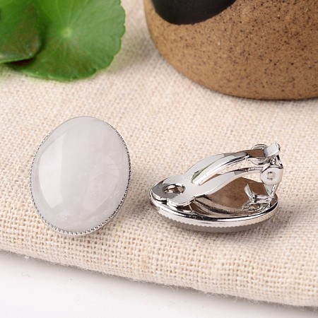 Natural Crystal Oval Clip-on Earrings EJEW-J091-03-1