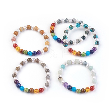 Natural Gemstone Stretch Bracelets BJEW-JB03944-1