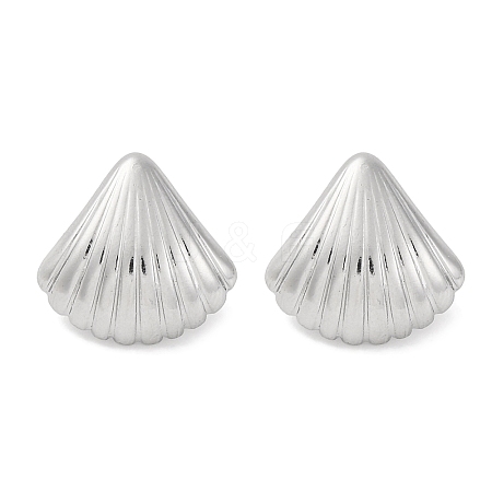 304 Stainless Steel Shell Shape Stud Earrings EJEW-D281-23S-1