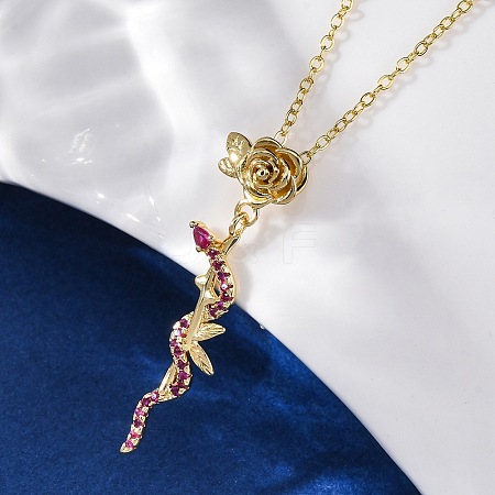 Brass Micro Pave Camellia Cubic Zirconia Flower Snake Pendant Necklaces LS-NJEW-S438-02D-G-1