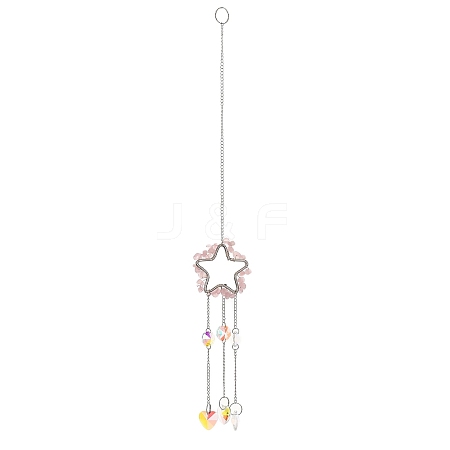 Natural Rose Quartz Chip & Iron Suncatchers HJEW-G028-03B-1