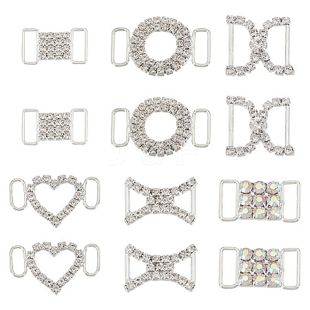 12Pcs 6 Styles Brass with Alloy Rhinestone Shoe Decoration FIND-HY0003-66-1