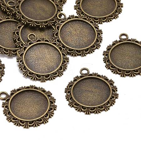 Vintage Flat Round Alloy Pendant Cabochon Settings PALLOY-N0088-66AB-NF-1