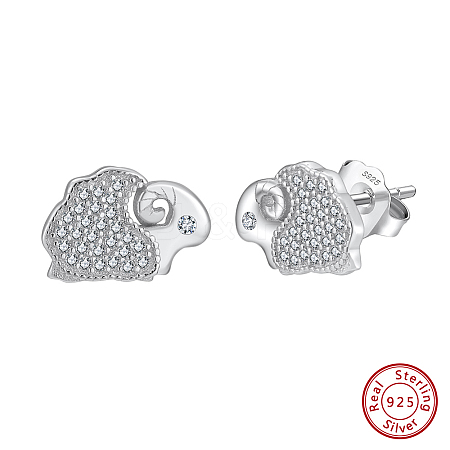 925 Sterling Silver Micro Pave Clear Cubic Zirconia Stud Earrings STER-P065-03P-1