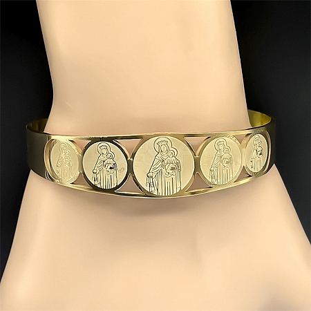 Religion 201 Stainless Steel Cuff Bangles for Women BJEW-F507-02G-1