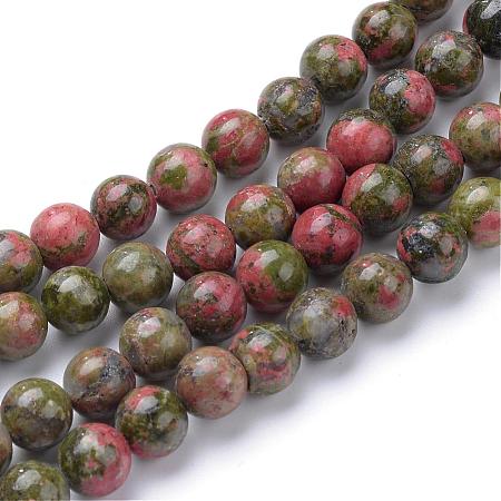 Natural Unakite Bead Strands G-R345-8mm-49-1