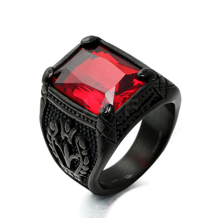 316L Stainless Steel & Cubic Zirconia Men's Vintage Carved Finger Rings FS-WG82D33-58-1