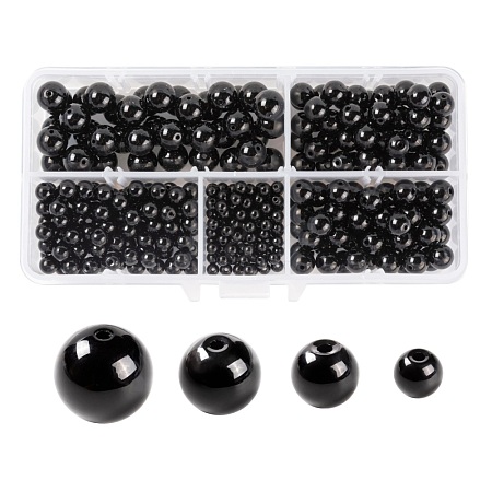 340Pcs 4 Sizes Synthetic Black Stone Beads Strands G-LS0001-10-1