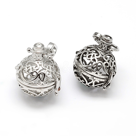 Hollow Snowflake Round Brass Cage Pendants KK-N0092-09M-NR-1