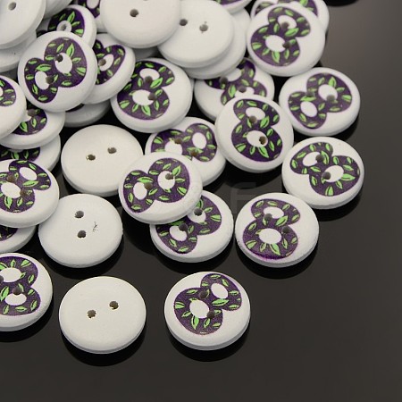 2-Hole Flat Round Number Printed Wooden Sewing Buttons X-BUTT-M002-8-1