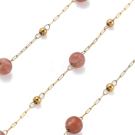 Natural Rhodochrosite & 304 Stainless Steel Beads Link Chains CHS-K021-08A-03-1