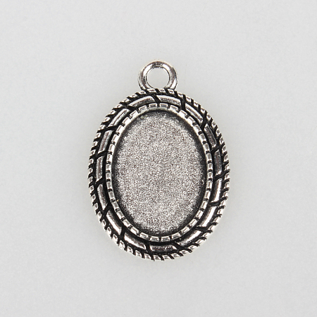 Tibetan Style Alloy Pendant Cabochon Settings X-TIBEP-N003-30AS-1