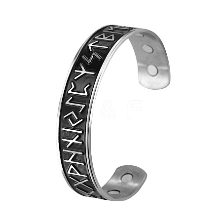 304 Stainless Steel Word Cuff Bangle with Magnetic Iron Beaded FIND-PW0020-15B-AS-1